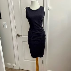 Dusty twilight blue, bodycon mini dress with side ruching, Medium